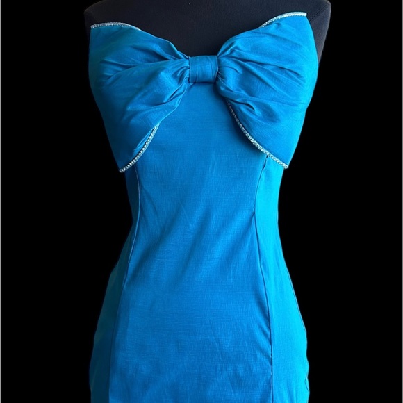 Blue Rhinestone Bow Mini Cocktail Dress NWT - Picture 6 of 10